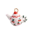 Miniature ceramic teapot pendant with red cherry pattern for DIY jewelry making - Cherry Teapot Pendant (Style 10)
