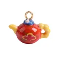 Vibrant colorful ceramic-style miniature teapot pendant charm for DIY jewelry making - Flower Teapot Pendant (Style 13)
