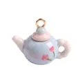 Elegant pastel blue teapot charm with pink floral motif and golden ring for DIY jewelry - Blue Teapot Pendant (Style 17)