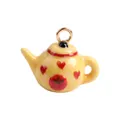 Small yellow stainless steel teapot pendant with red hearts for DIY necklace and bracelet - Heart Teapot Pendant (Style 18)