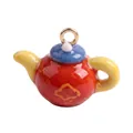 Miniature ceramic teapot charm with colorful glaze for DIY jewelry making. - Blue and Red Teapot Pendant (Style 21)