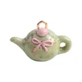 Charming mint green ceramic teapot pendant with pink bow detail for DIY necklaces and bracelets - Green and Pink Teapot Pendant (Style 16)