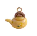 Miniature ceramic-style teapot pendant with yellow daisy pattern for DIY jewelry - Yellow Teapot Pendant (Style 14)
