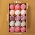 Coffret de 15 boules de Noël haut de gamme en velours rose et blanc diamètre 6cm - Pack de 15 / Série Rose