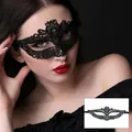 Close-up detail showing the intricate floral lace embroidery of this black masquerade eye mask - 07-Cat Head