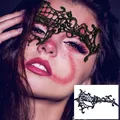 Mysterious black lace masquerade mask worn by model for Halloween makeup inspiration - 10-One Eye