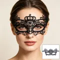 Close-up of elegant black lace masquerade mask with intricate crown design detail. - 11-Crown