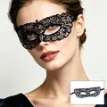 Detailed view of an elegant black lace masquerade eye mask worn by a model for party - 18-Zorro