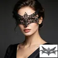 Elegant black lace masquerade eye mask shown worn by a model for Halloween parties - 20-Wolf Head