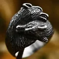 Vintage stainless steel ring featuring double dragon heads with textured finish - US Size 7 / Double Dragon Head Style (BR8-1318)