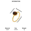 Elegant oval brown stone ring in gold-plated copper with detailed size and weight specs - Reddish Brown Artificial Stone (Oval)