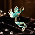 Broche phénix élégante en émail bleu avec strass brillants pour accessoires de mode femme - Bleu sarcelle