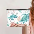 Large capacity canvas makeup pouch with blue sea turtle and watercolor ocean theme - Dreamy Watercolor Ocean Style (Turtle 1)
