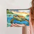 Vibrant fantasy sea turtle ocean print durable canvas cosmetic bag for daily travel - Sunset Turtle Style (Turtle 2)