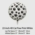 22-inch 4D spherical aluminum foil balloon with black paw print pattern on white - 22 Inch 4D White Cat Paw Print