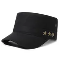 Klassische schwarze Cadet Cap aus Baumwolle mit drei goldenen Sternen an der Seite - Verstellbar / Schwarz