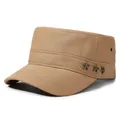 Khaki-farbene flache Militär-Mütze mit drei Stern-Nieten an der Seite. - Verstellbar / Beige