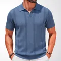 Ademende blauwe ijshonig gebreide poloshirt voor heren met een stijlvol ontwerp met V-hals - M / Tops / Blauw