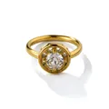 Elegant gold-tone ring featuring a radiant round cubic zirconia centerpiece - US 6 / Gold Round Zircon
