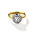 Elegant two-tone hip-hop style ring set with a sparkling round zircon center stone - Two-tone Gold Silver Round Zircon