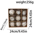 9er-Set champagnerfarbene Glitzer-Weihnachtskugeln in einem 24cm braunen Geschenkkarton - Gold Weiß Glitzer Perle Transparent Stil (E1) / 9 Stück Packung