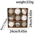 Hochwertiges 9er-Set Weihnachtsbaumbälle aus Juteseil und Glitzer in brauner Kraftbox - Weiß Rentier Schneeflocke Transparent Stil (A4) / 9 Stück Packung