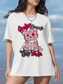 Vue détaillée du t-shirt blanc oversize avec un ours grunge rose et un imprimé texte. - S / Hauts / Blanc