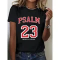 T-shirt décontracté noir 100% coton pour femme avec imprimé religieux Psaume 23 - S / Hauts / Noir