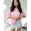 Camiseta informal de algodón rosa con estampado de Moscú y minifalda de lentejuelas - S / Tops / Rosa (MOSCOW)