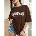 Camiseta de algodón marrón extragrande con estampado de California San Francisco retro - S / Tops / Café