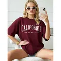 Camiseta oversize de algodón granate con estampado blanco de California San Francisco - S / Tops / Burdeos