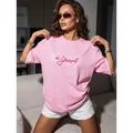 Camiseta de algodón rosa para mujer de corte holgado con estampado 'Be Yourself' chic - S / Tops / Rosa