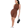 Mouwloze bruine sportbody met hoge taille voor dames zomerse modieuze jumpsuit chic - XS / Boven- En Onderstuk / Korte Stijl / Bruin