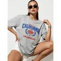 Camiseta oversize de algodón gris para mujer con diseño vintage de California Los Ángeles - S / Tops / Gris