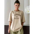 Camiseta oversize beige estilo americano con gráfico California de leopardo - S / Tops / Beige 2