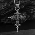 Retro-Gothic-Kreuzanhänger mit Totenkopf und aufwendiger Gravur aus dunklem Metall - Retro Silber (X-0080) / 1 Stück