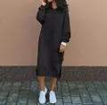 Minimalistische zwarte streetstyle hoodie jurk met zakken en zijsplitjes voor dames - XS / Top (GH99170) / Zwart