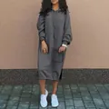 Lange hoodie-jurk met capuchon, kangoeroezak en zijtrekkoord voor dagelijks gebruik - XS / Top (GH99170) / Grijs