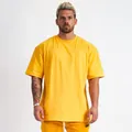 Felgeel oversized katoenen T-shirt voor fitness- en sportschooltrainingen voor heren - Geel (Geen Logo)