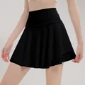 High-waisted black pleated athletic skort for tennis and badminton fitness - S / Bottoms / Black