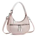 Chic pink crescent underarm bag with textured fabric and silver-tone hardware accents - Pink
