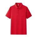 Classic red short-sleeved men's Polo shirt with breathable piqué fabric texture. - Red