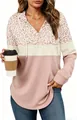 Close-up view of a leopard print patchwork hoodie with V-neck and drawstring detail. - Leopard Pink Patchwork