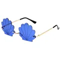 Stylish and fun blue shell-shaped rimless sunglasses with elegant gold metal frame - PC Lens / Gold Frame Dark Blue Lens