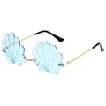 Unique rimless shell-shaped novelty sunglasses with vibrant blue lenses for party costumes - PC Lens / Gold Frame Light Blue