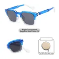 Children's folding sunglasses in transparent royal blue square frame for UV protection - With Portable Storage Bag / Bright Transparent Royal Blue Frame (C2)