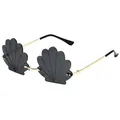 Novelty rimless seashell shaped sunglasses with gold metal frame for party and fashion - PC Lens / Gold Frame Grey Lens