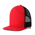 Classic red and black 7-panel trucker hat with mesh back and flat brim for outdoors - Adjustable / Red