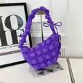 Vibrant purple puffy bubble cloud bag with ruffled shoulder strap and chic bow detail - Purple