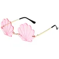 Gafas de sol de concha sin montura rosas para fiestas y moda callejera personalizada. - Lente de PC / Montura Dorada Lentes Rosas